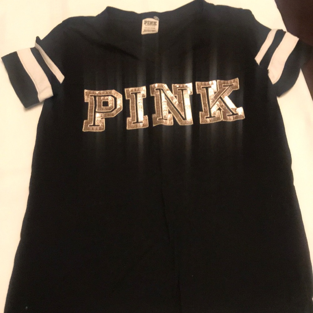 PINK black teeshirt. PINK sequin logo